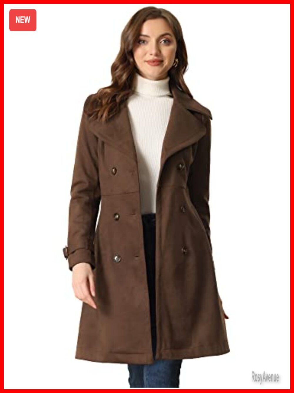 Faux Suede Trench Coat Belted Button Down Fall Winter Overcoat